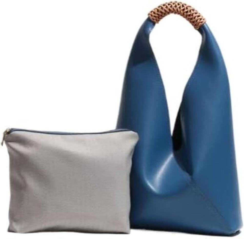 BRAND NEW ~ Set/2 Blue Leather Slouchy Hobo Shoulder Bag Purse & Cosmetic Bag